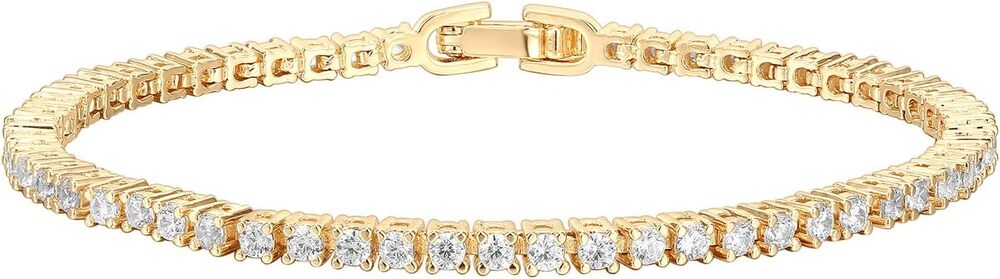 14K Gold Plated Cubic Zirconia Classic Tennis Bracelet for Women Size 6.5-7.5 In